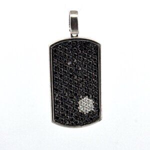 Estate Sterling Silver 925 Dog Tag Pendant Black & White Crystals 13.7g SJ Mark